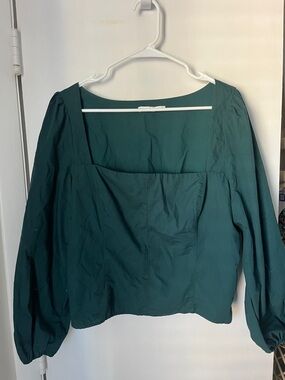 Abercrombie & Fitch Green Square-Neck Long Sleeve Top